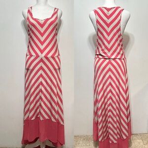 NWT The Limited Chevron Stripe High Low Dress pink and cream